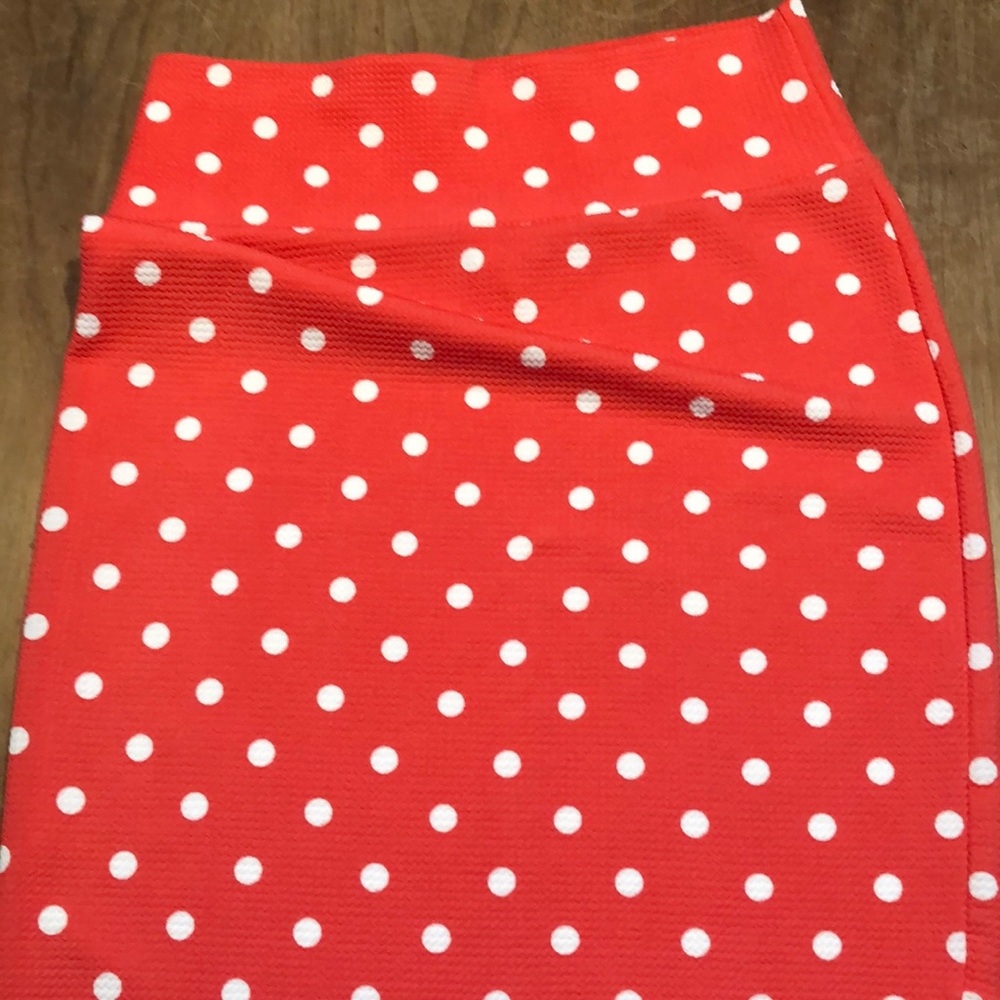 LuLaRoe Cassie pink with white polka dots